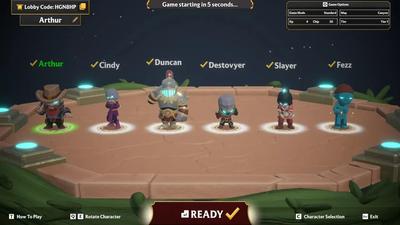 Character select — pick your legend before the table fills up